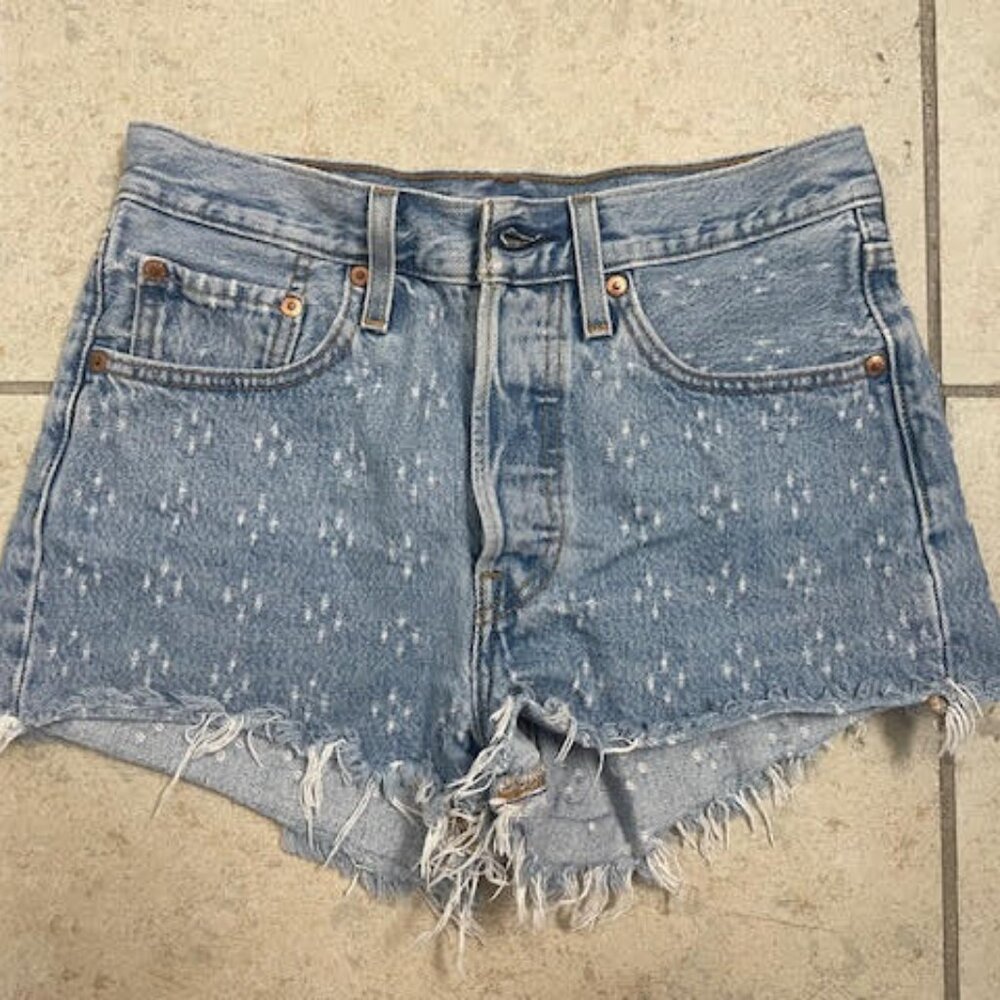 Levi's Premium 501 Women's Shorts Dottie Blues W26 Button Fly Cut Off